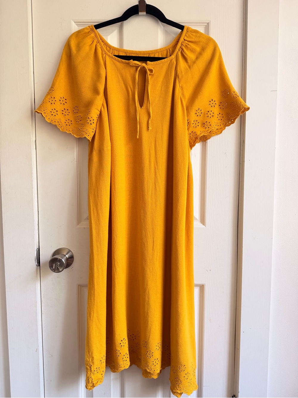 Women’s Mustard Yellow Midi Dress with Eyelet Details